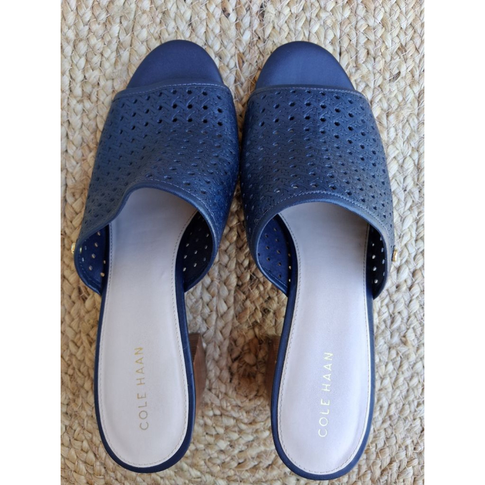 COLE HAAN Daina Open Toe Leather Mules Clogs Sandals Marine Blue 9.5 Boho - Picture 7 of 16